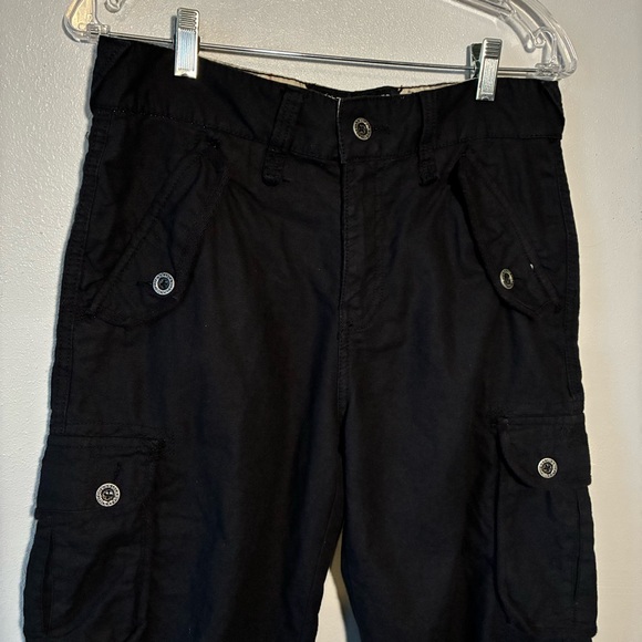 Y2K Guess Women's Pants Size30 Black Cargo Pockets Cropped High Rise Linen Blend - Picture 6 of 8